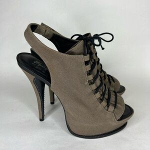 Elizabeth and James Margo Lace Up Platform Pump Peep Open Toe Heel green 6B